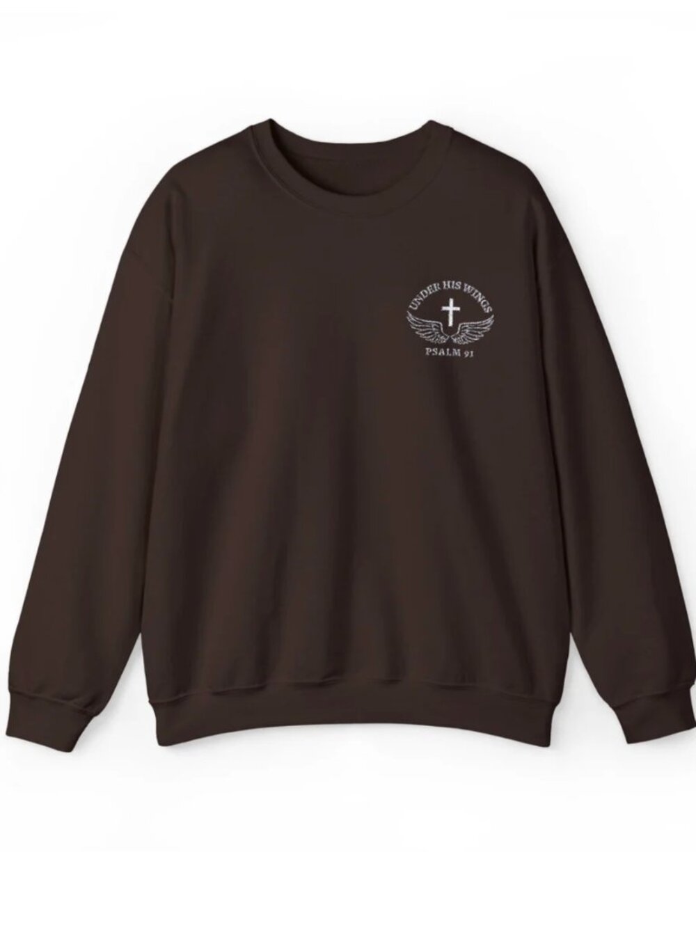 Embroidered Psalm 91 Under His Wings With Cross - Unisex Crew-Neck Sweatshirt